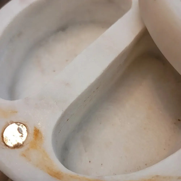 Vintage Home Marble Salt Cellar Sliding Lid Cover Copper Base Trinket Box Heavy - Picture 4 of 9